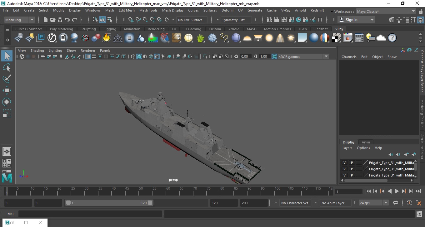 3D model Frigate Type 31 with Military Helicopter