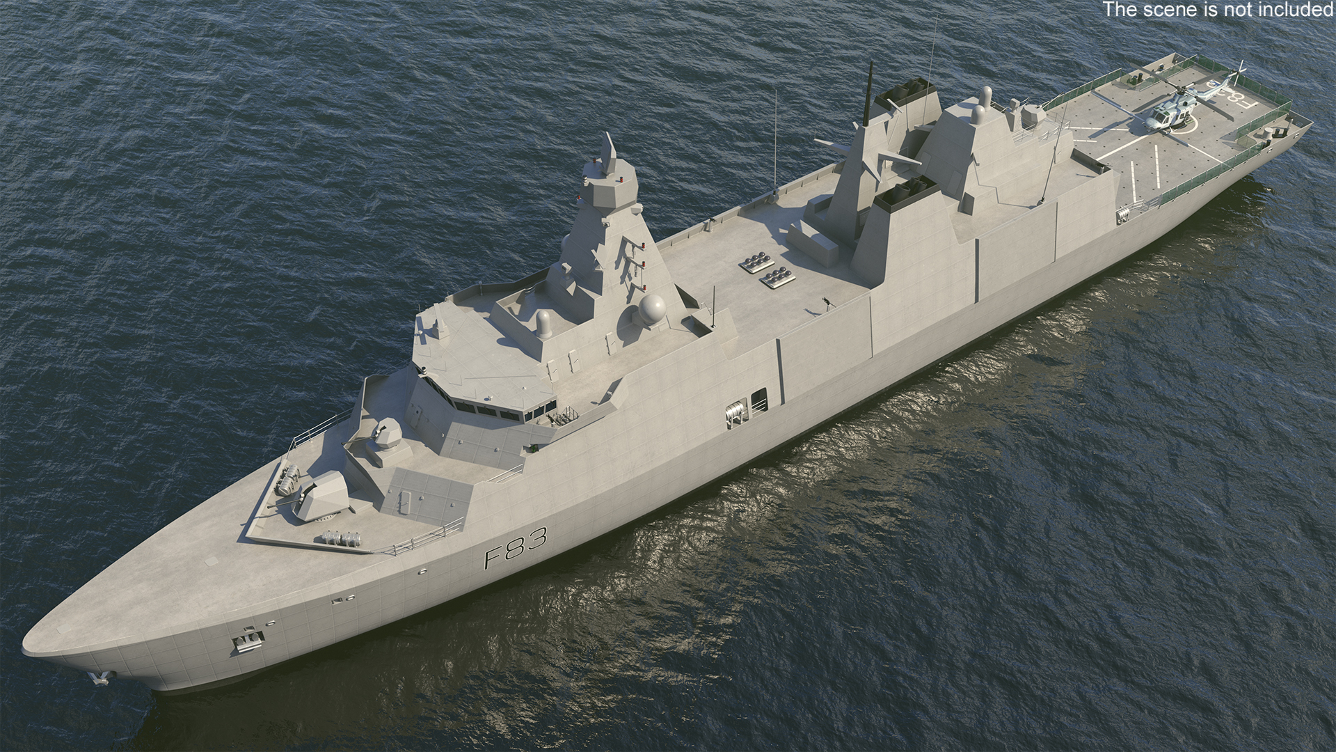 3D model Frigate Type 31 with Military Helicopter