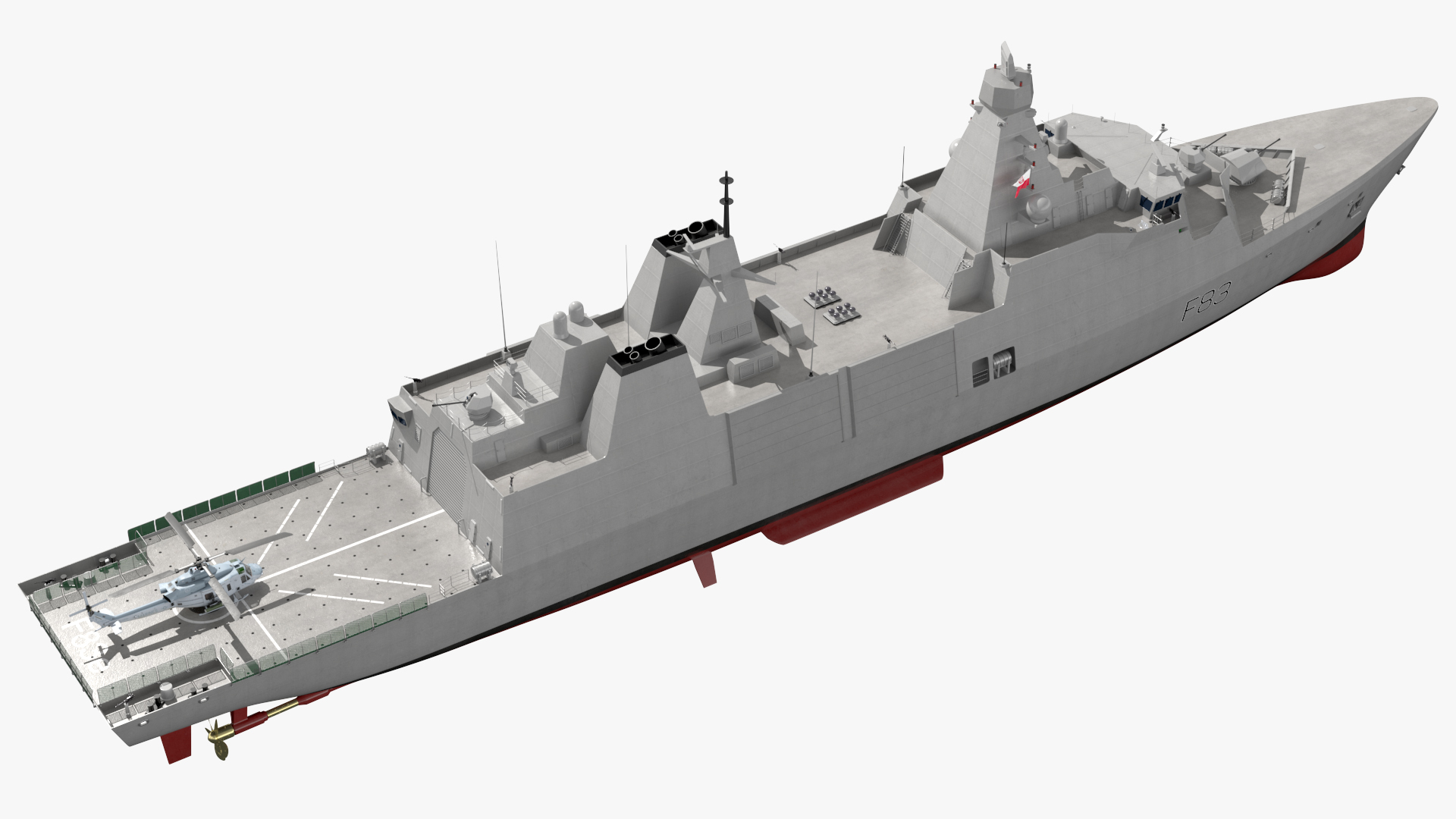 3D model Frigate Type 31 with Military Helicopter