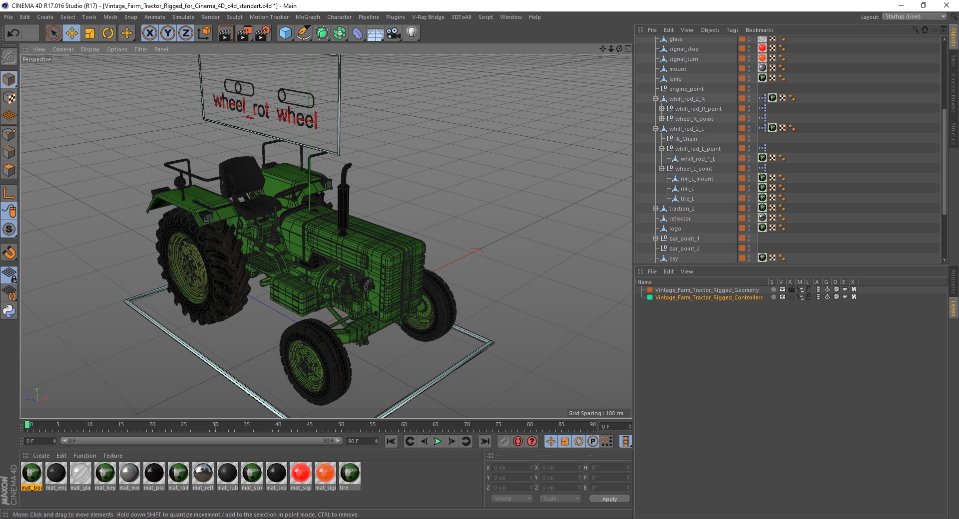 3D Vintage Farm Tractor Rigged for Cinema 4D