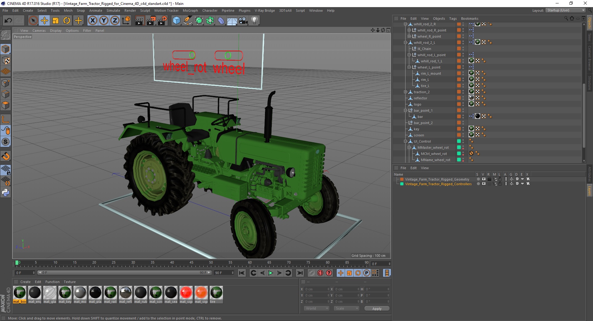 3D Vintage Farm Tractor Rigged for Cinema 4D