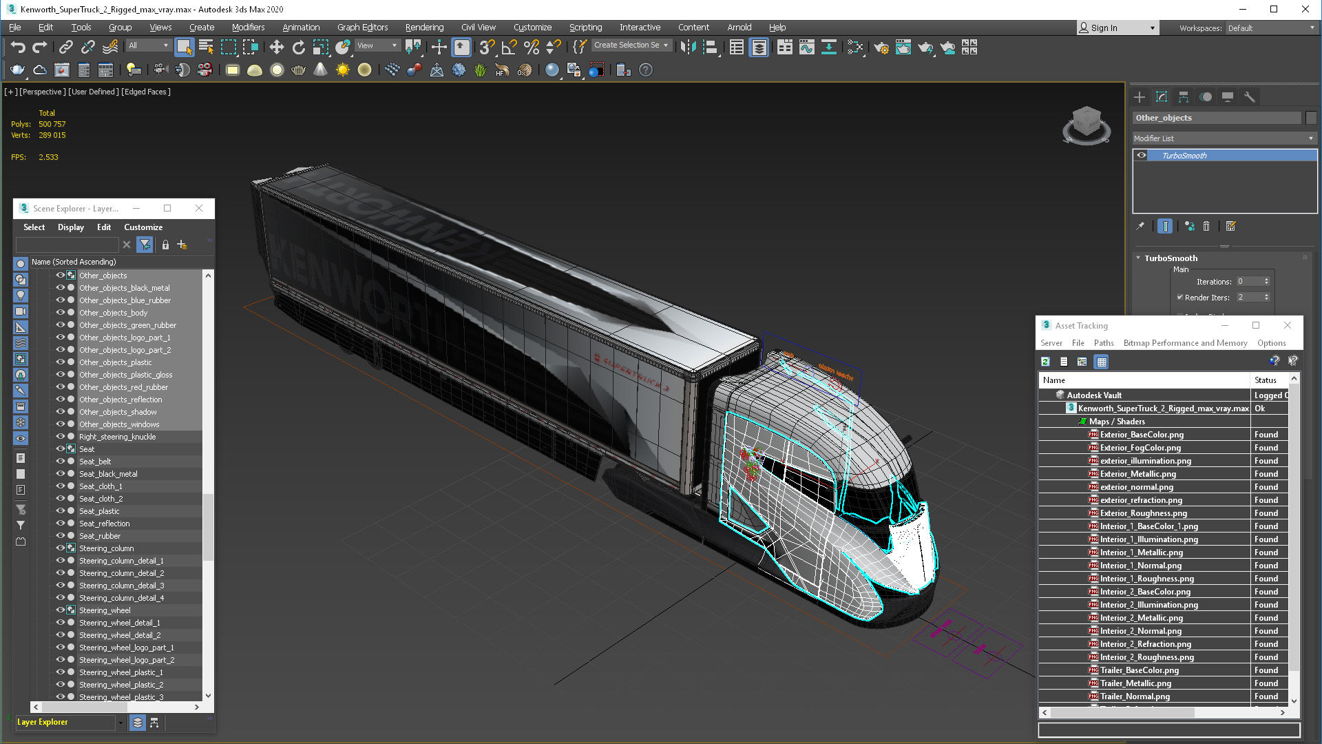 3D Kenworth SuperTruck 2 Rigged model
