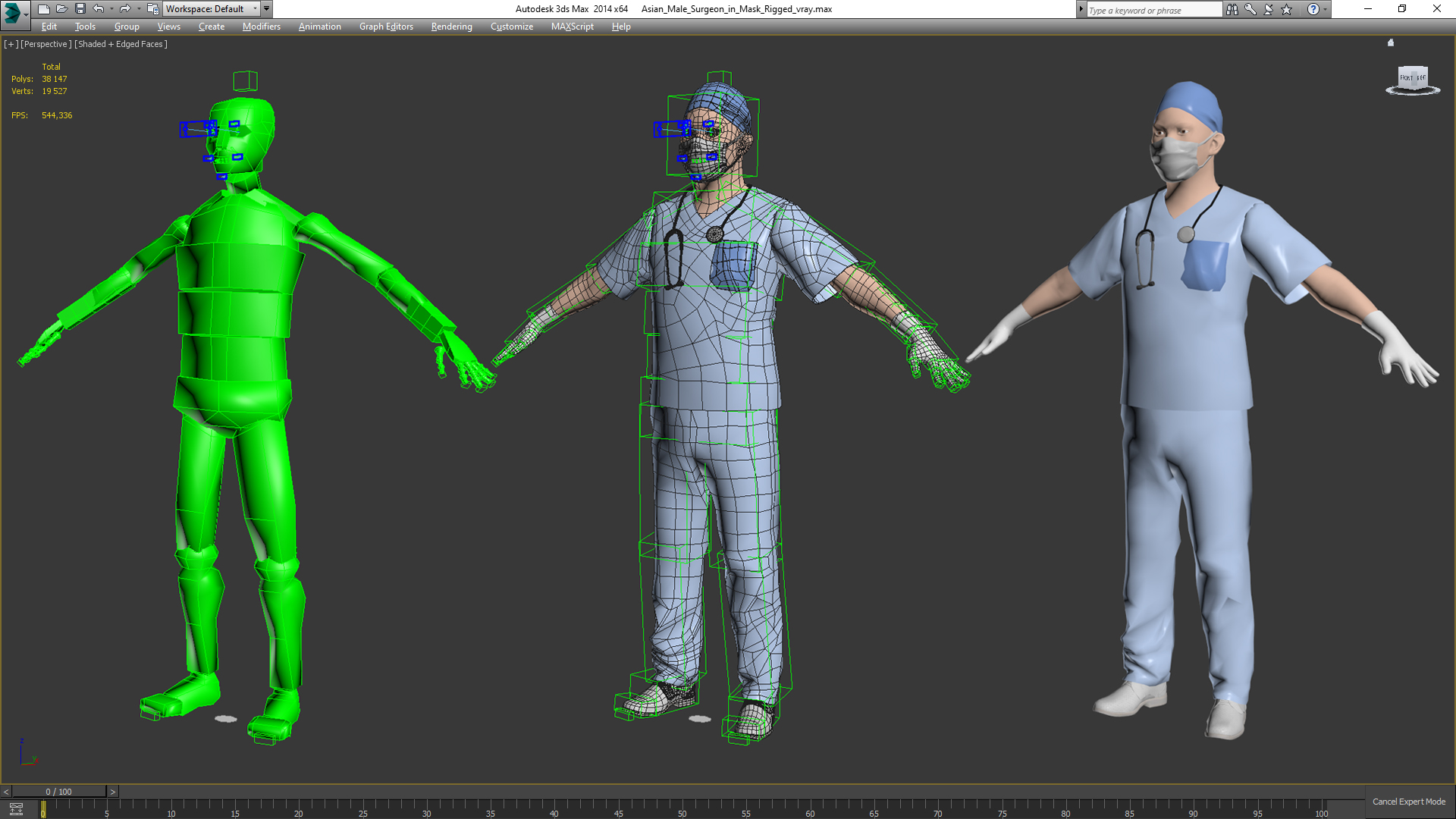 Asian Male Surgeon in Mask Rigged for Cinema 4D 3D