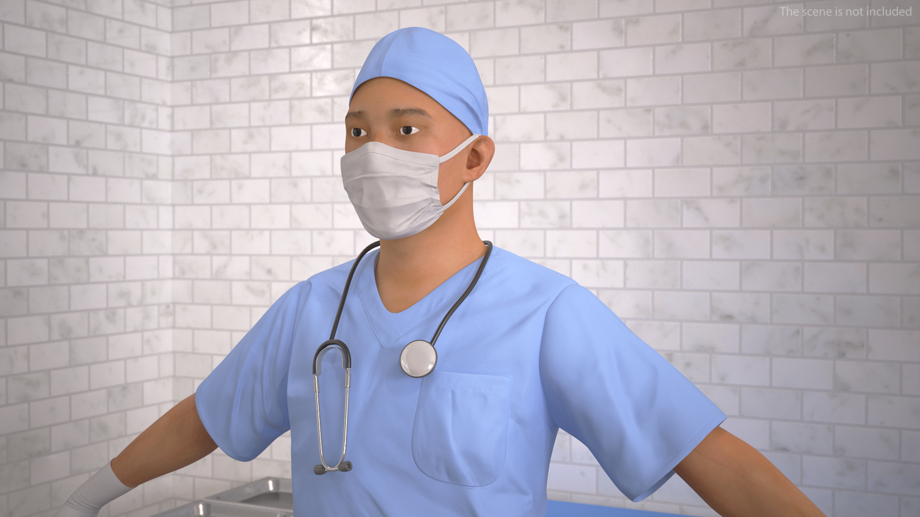 Asian Male Surgeon in Mask Rigged for Cinema 4D 3D