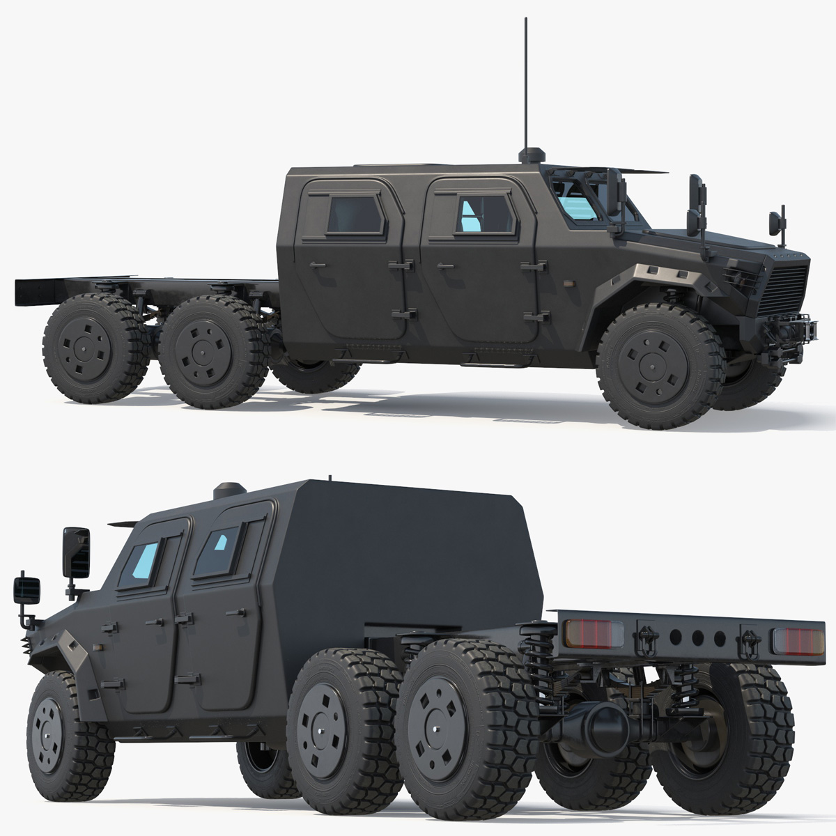 Military Off Road Chassis Truck Black Simplified 3D model preview