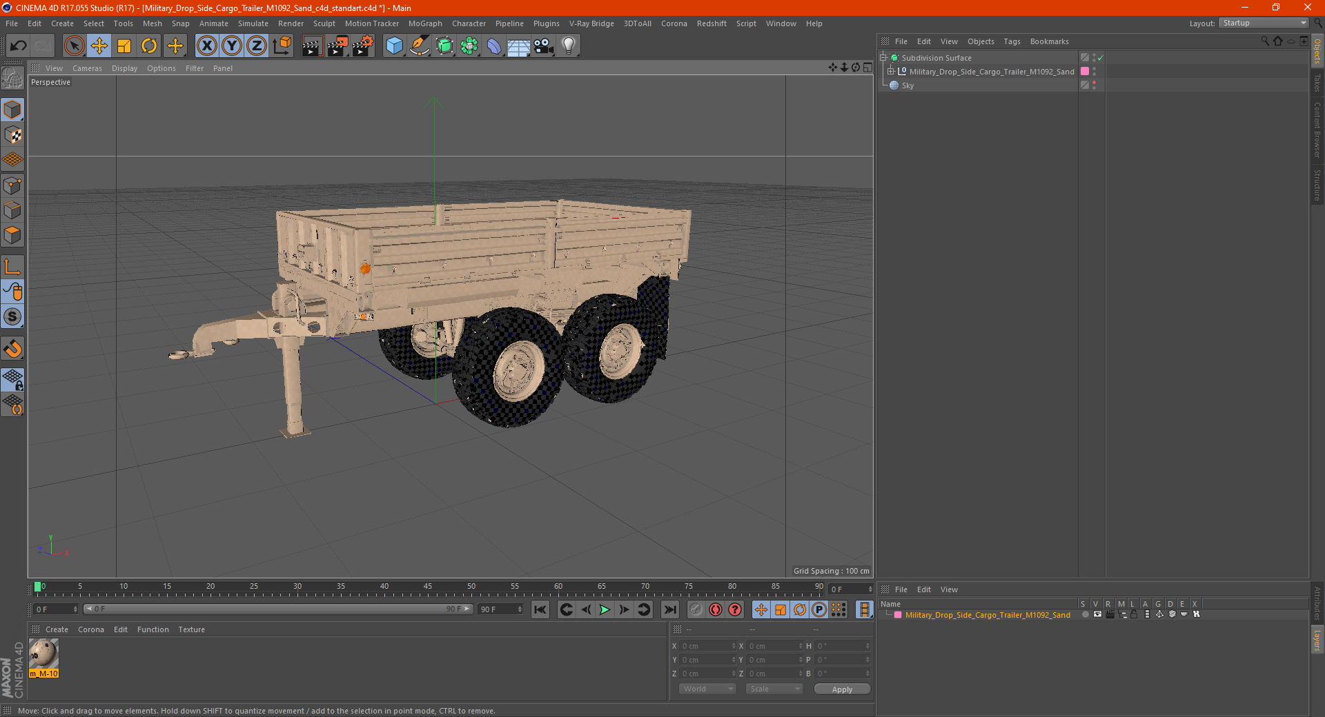 3D Military Drop Side Cargo Trailer M1092 Sand model