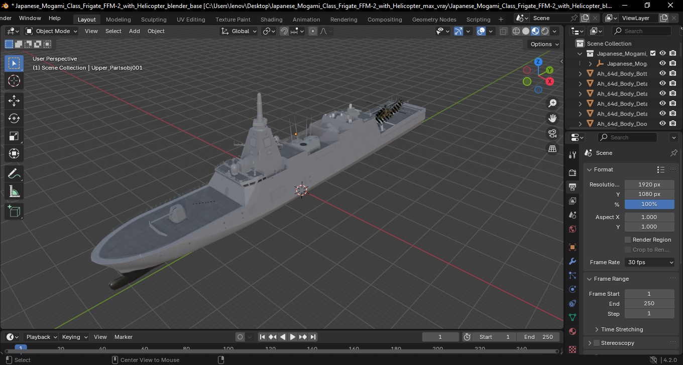 3D Japanese Mogami Class Frigate FFM-2 with Helicopter