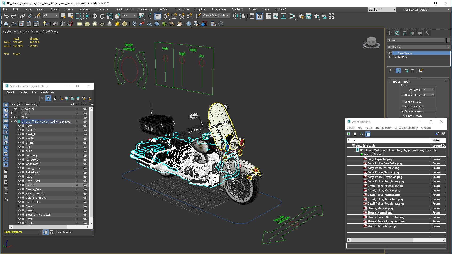 3D US Sheriff Motorcycle Road King Rigged model