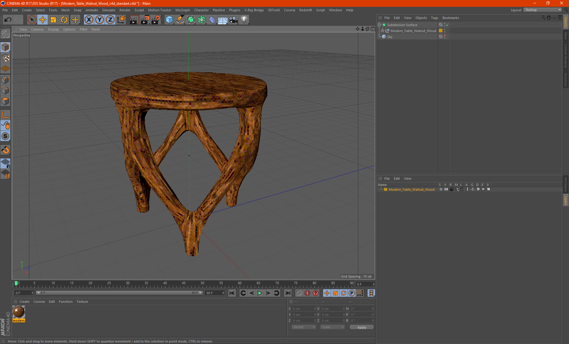 Modern Table Walnut Wood 3D model