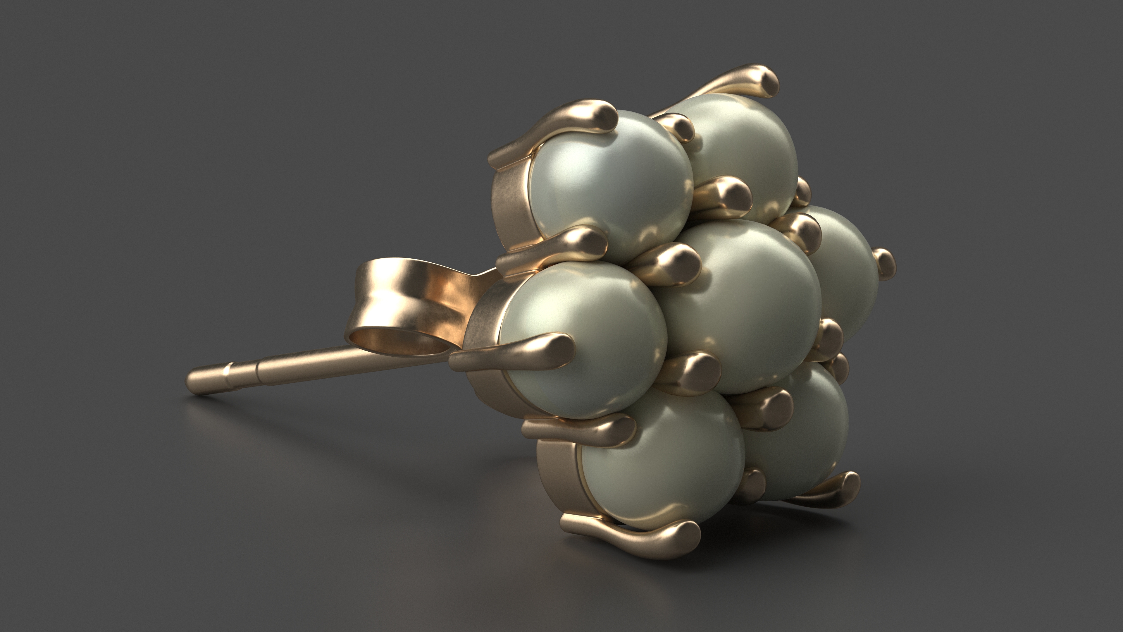 Gold Earring with Pearls 3D model