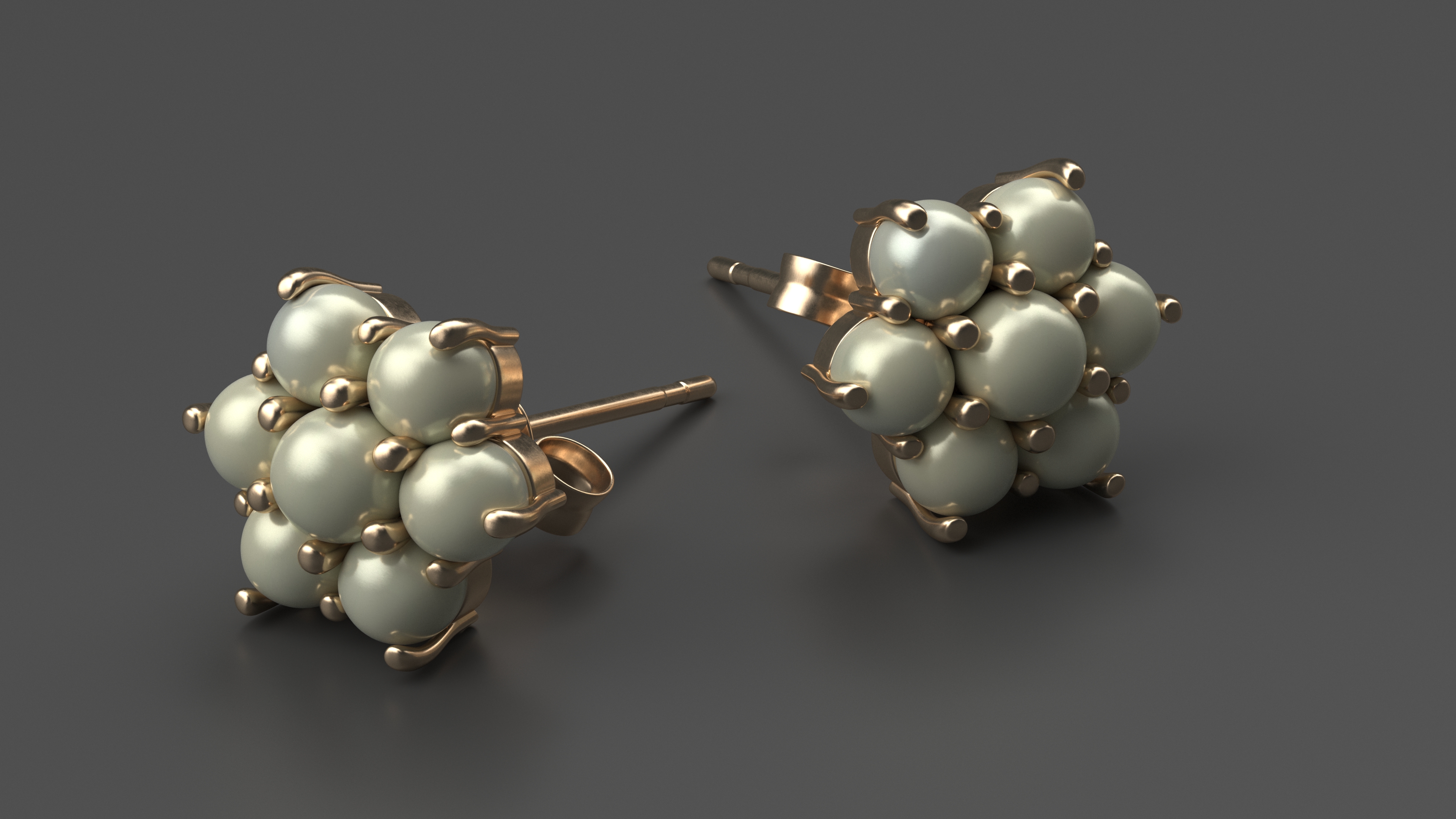 Gold Earring with Pearls 3D model