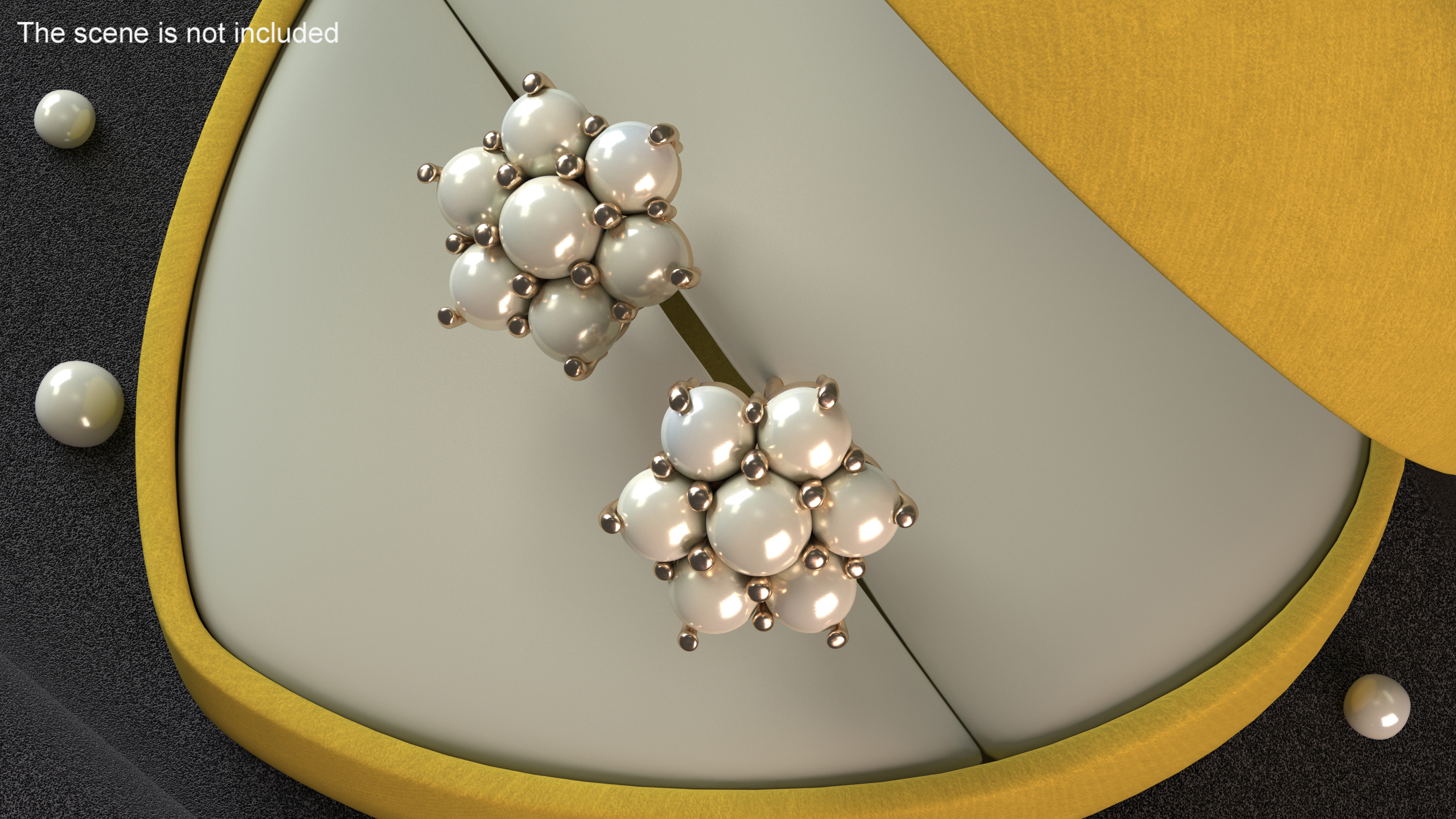 Gold Earring with Pearls 3D model