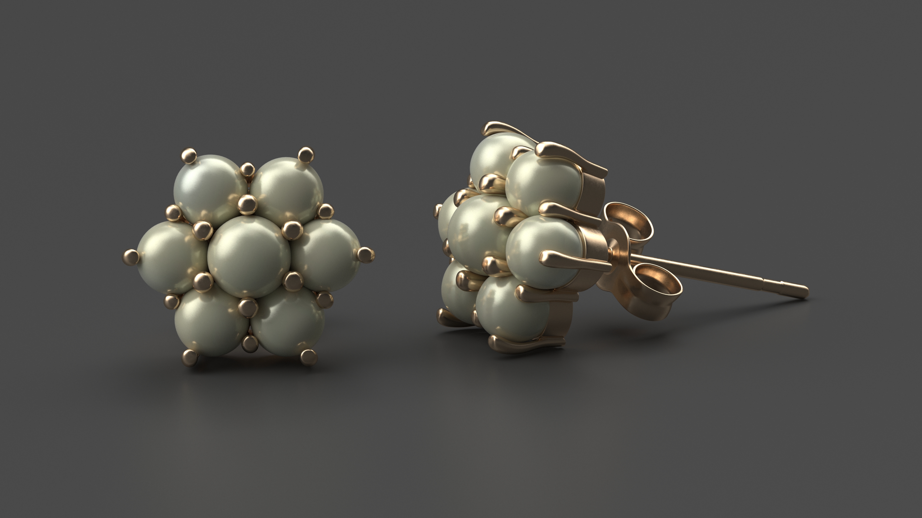 Gold Earring with Pearls 3D model