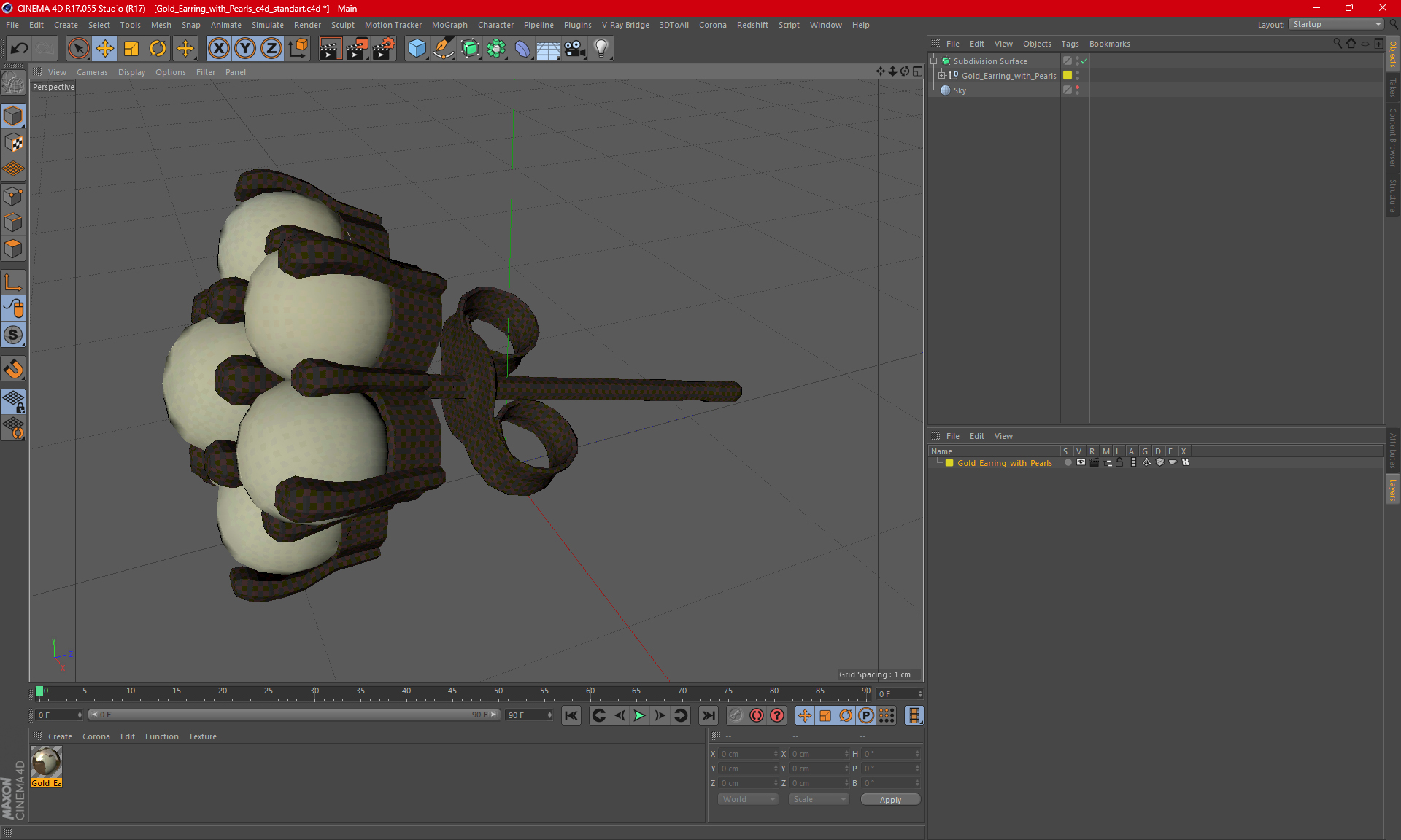 Gold Earring with Pearls 3D model