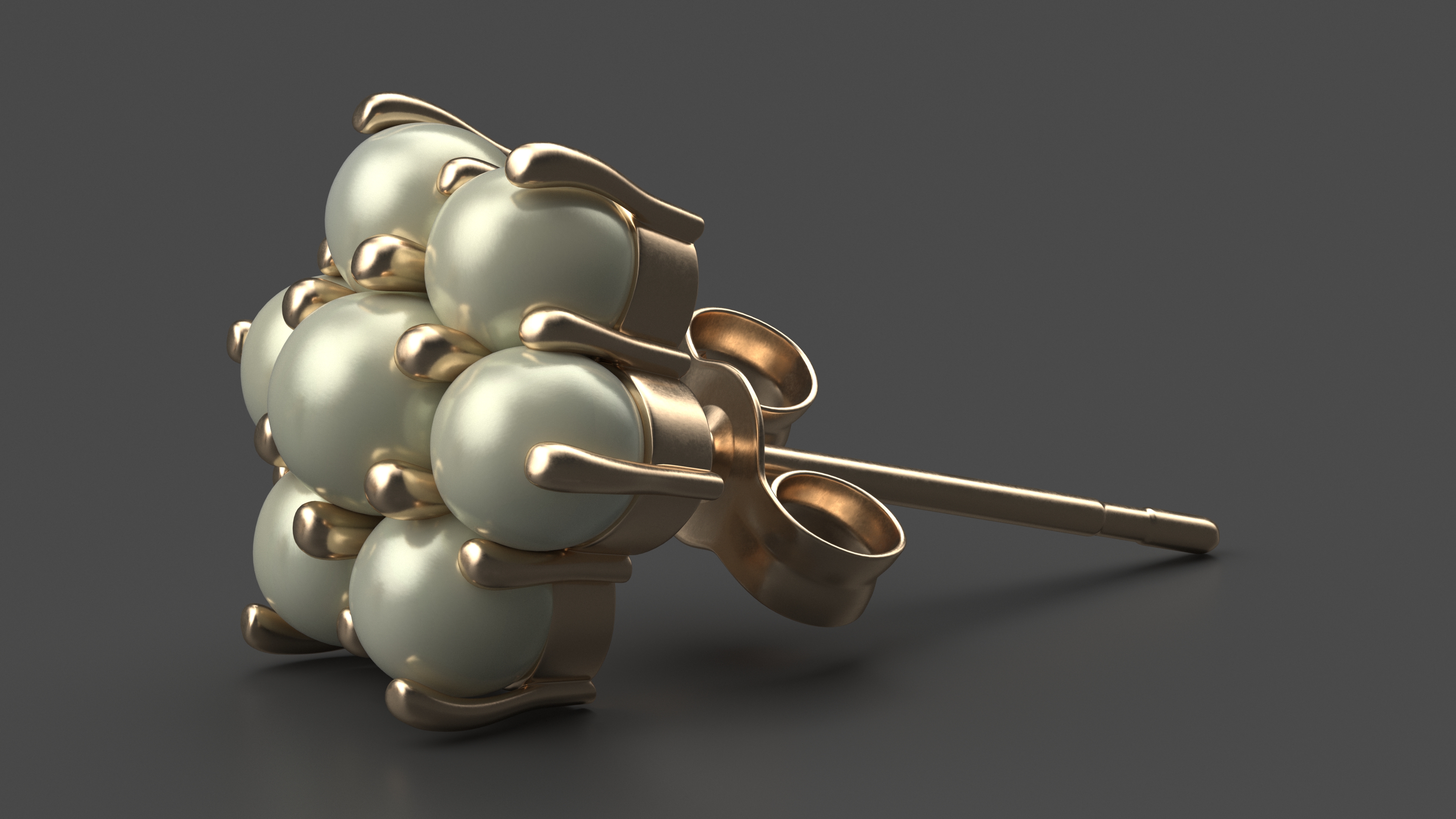 Gold Earring with Pearls 3D model