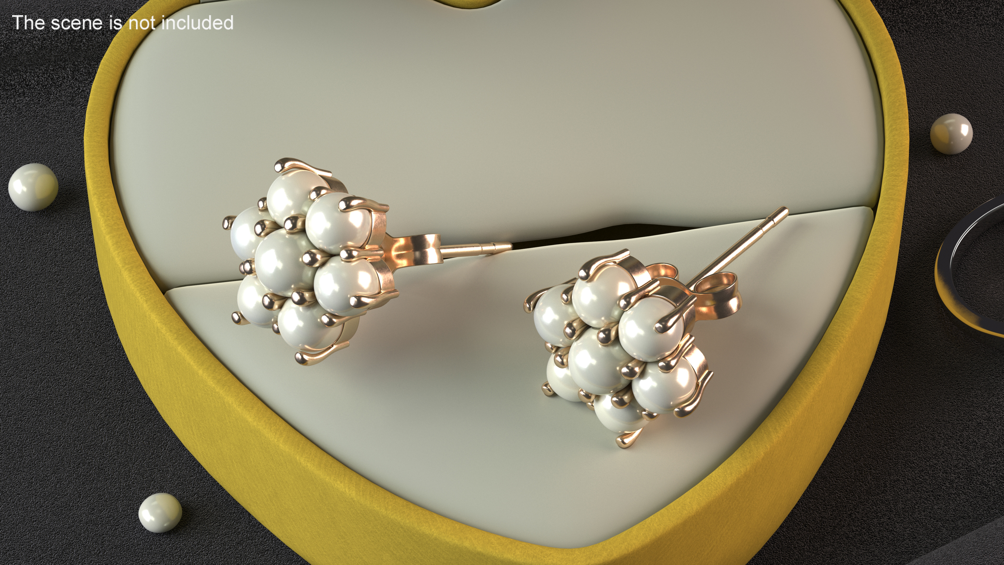 Gold Earring with Pearls 3D model