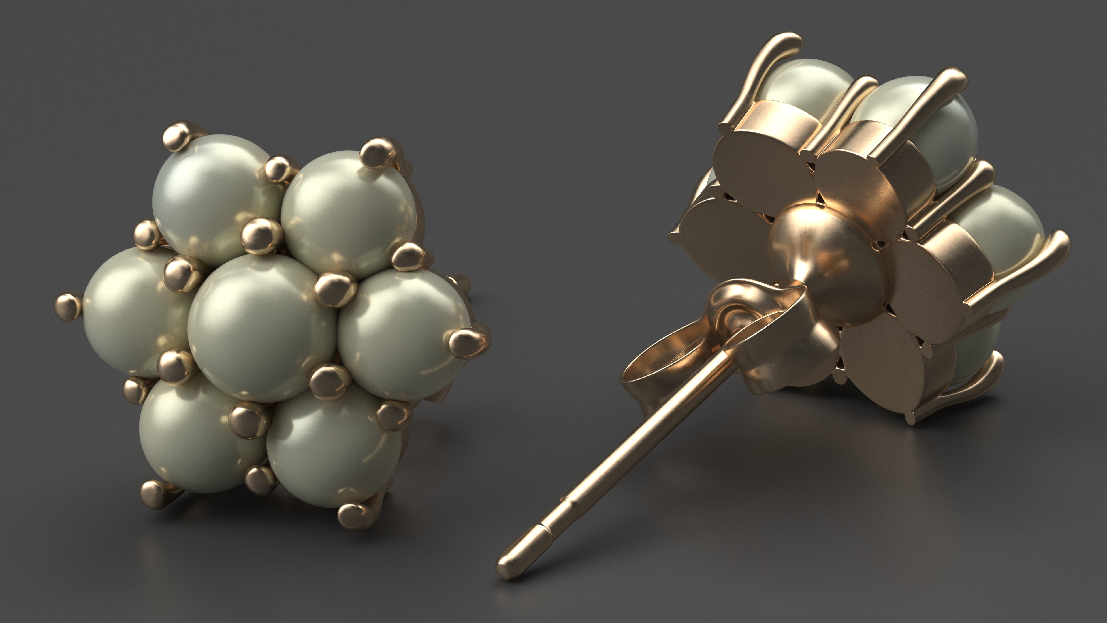 Gold Earring with Pearls 3D model