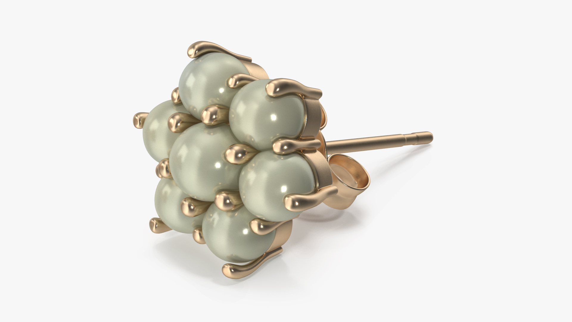 Gold Earring with Pearls 3D model