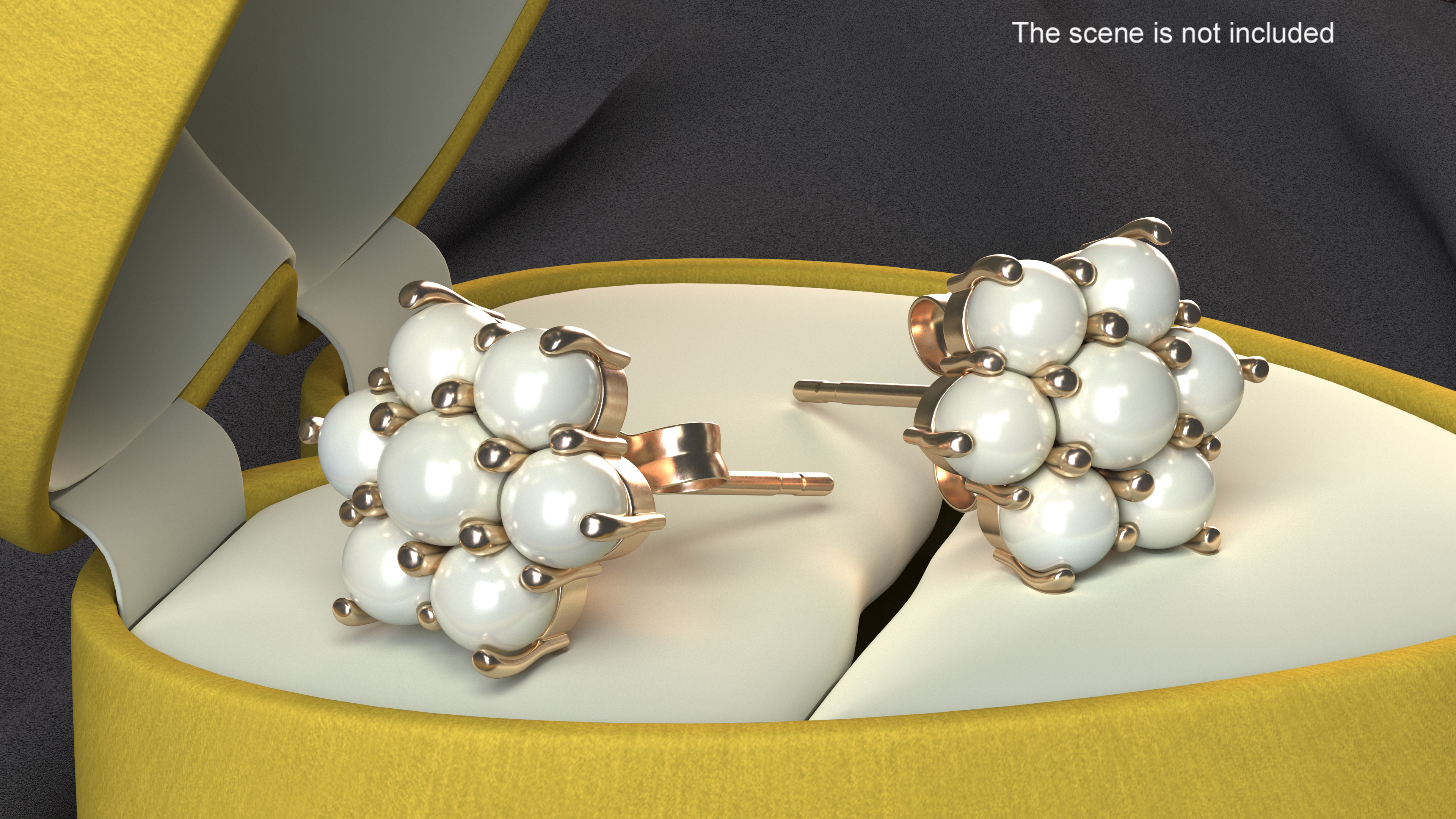 Gold Earring with Pearls 3D model