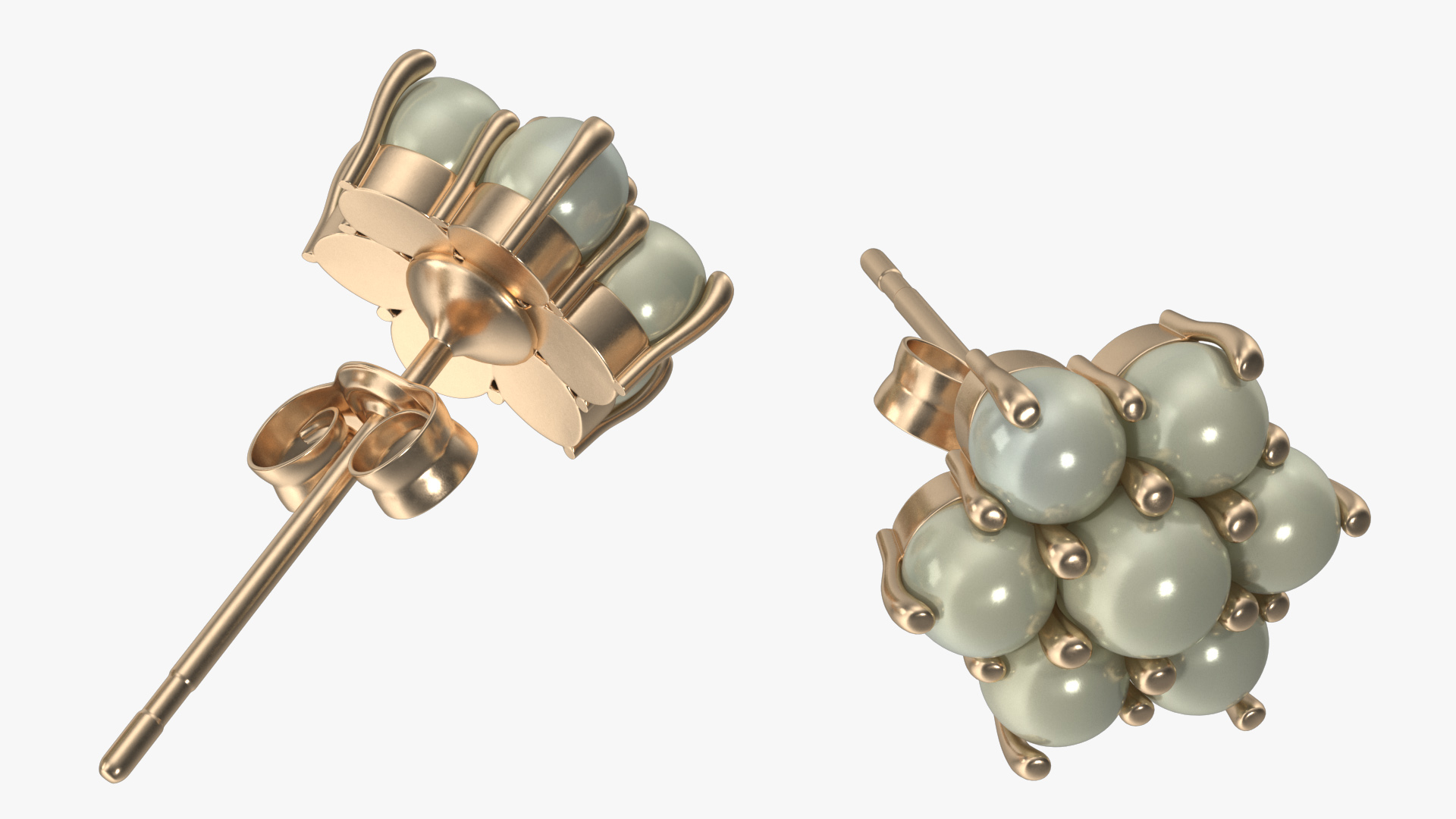 Gold Earring with Pearls 3D model