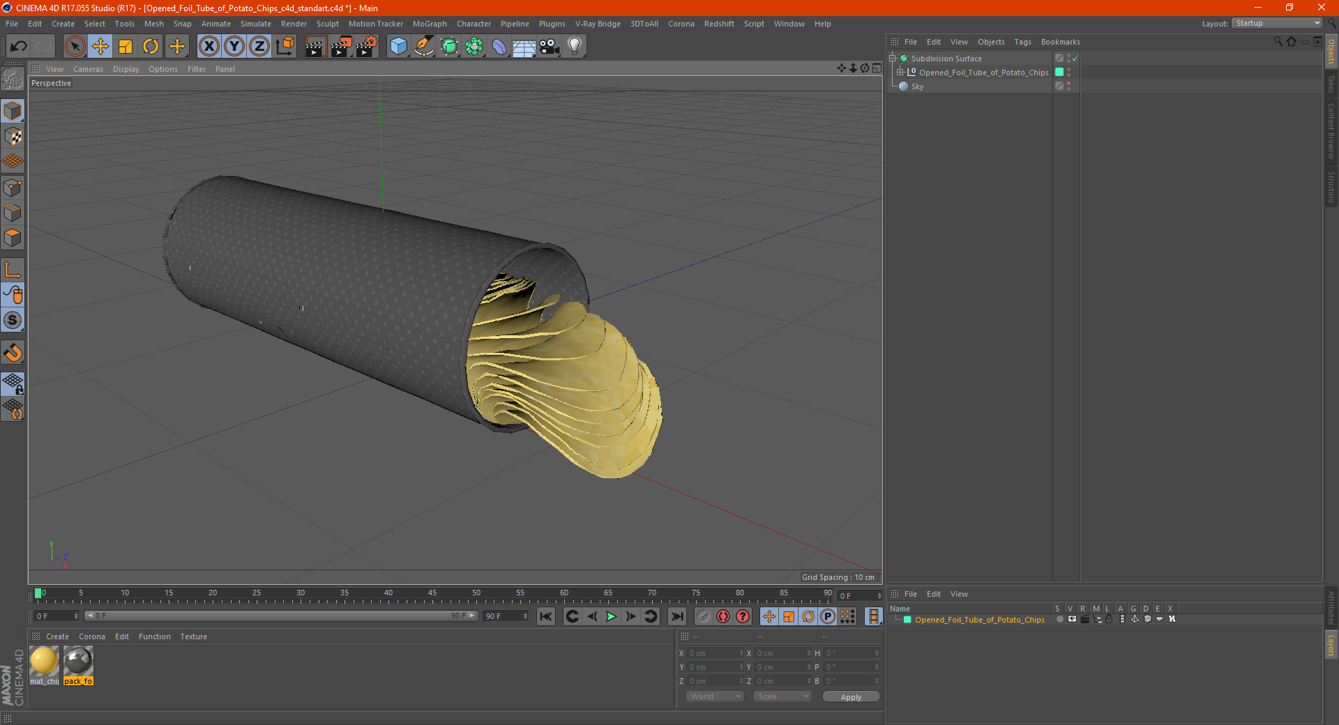 3D model Open Foil Tube of Potato Chips