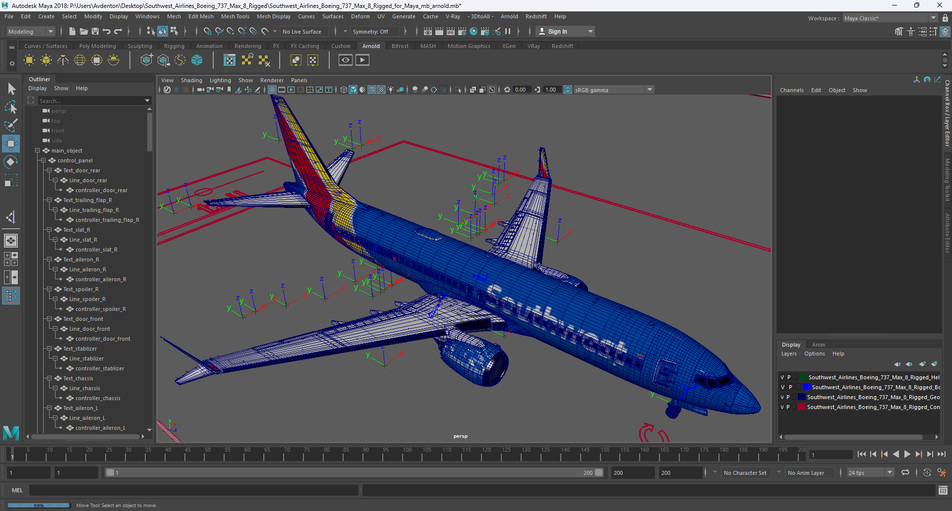 3D Southwest Airlines Boeing 737 Max 8 Rigged for Maya