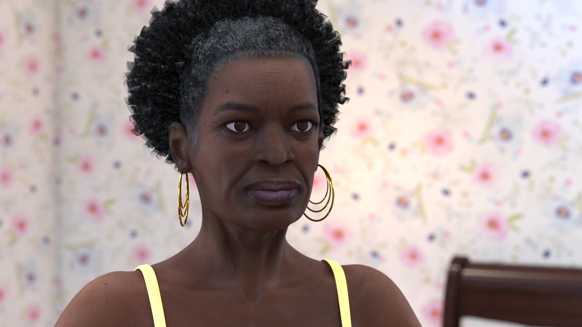 Black Elderly Woman in Pajamas A-Pose, view 3