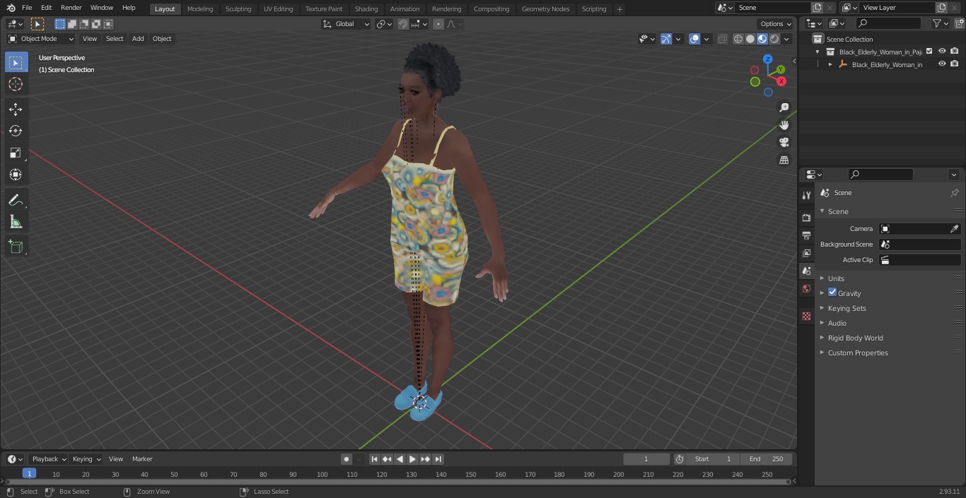 Black Elderly Woman in Pajamas A-Pose 3D