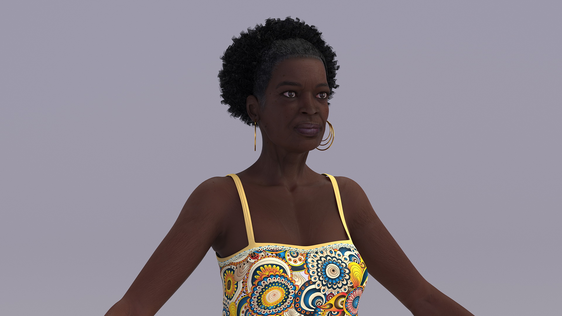 Black Elderly Woman in Pajamas A-Pose 3D