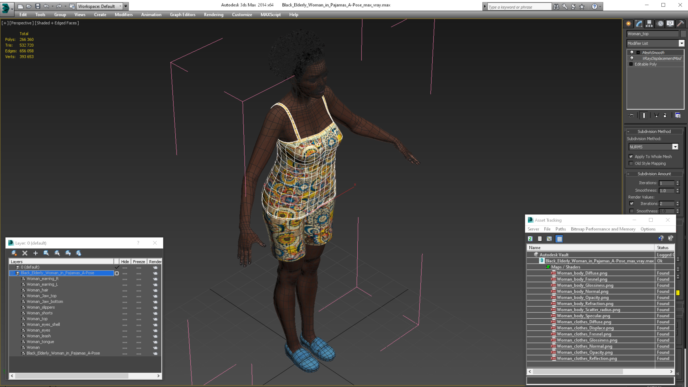 Black Elderly Woman in Pajamas A-Pose 3D
