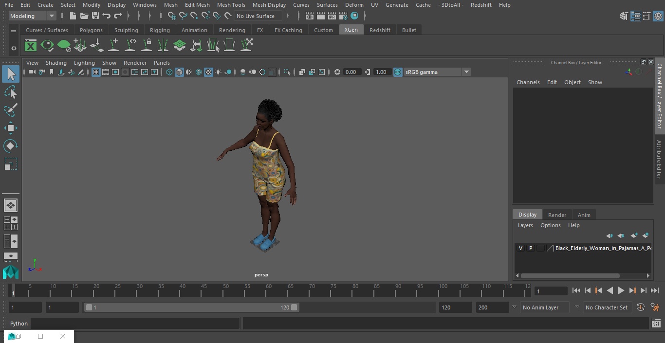 Black Elderly Woman in Pajamas A-Pose 3D