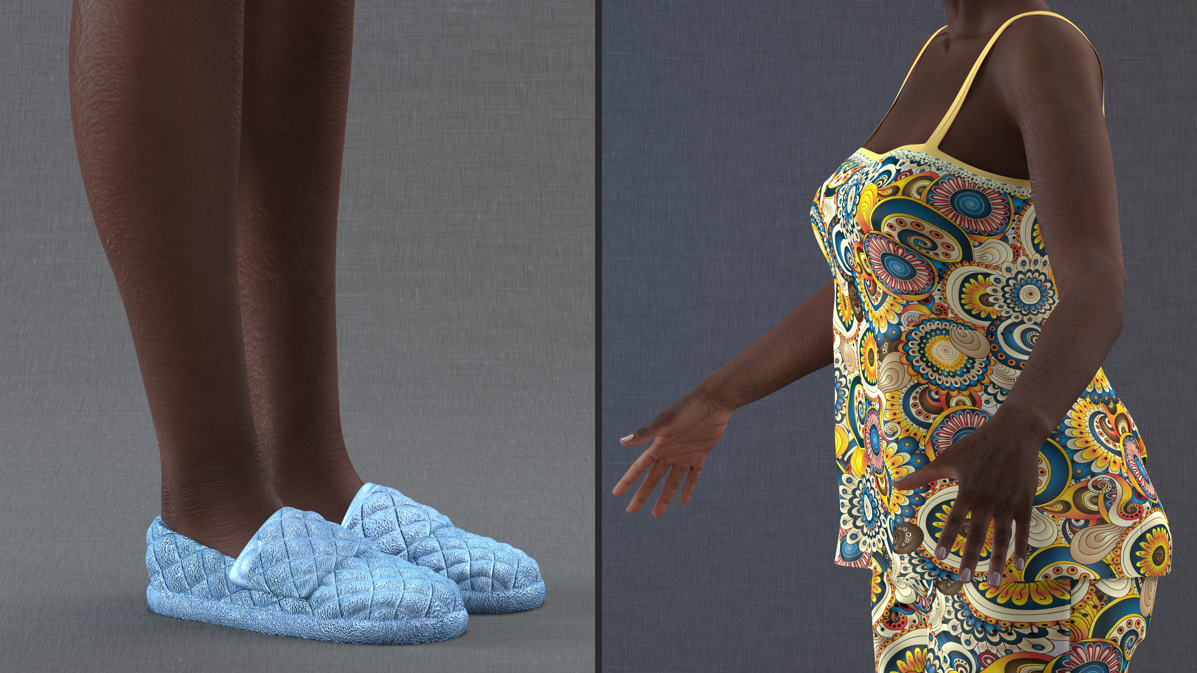 Black Elderly Woman in Pajamas A-Pose, view 10