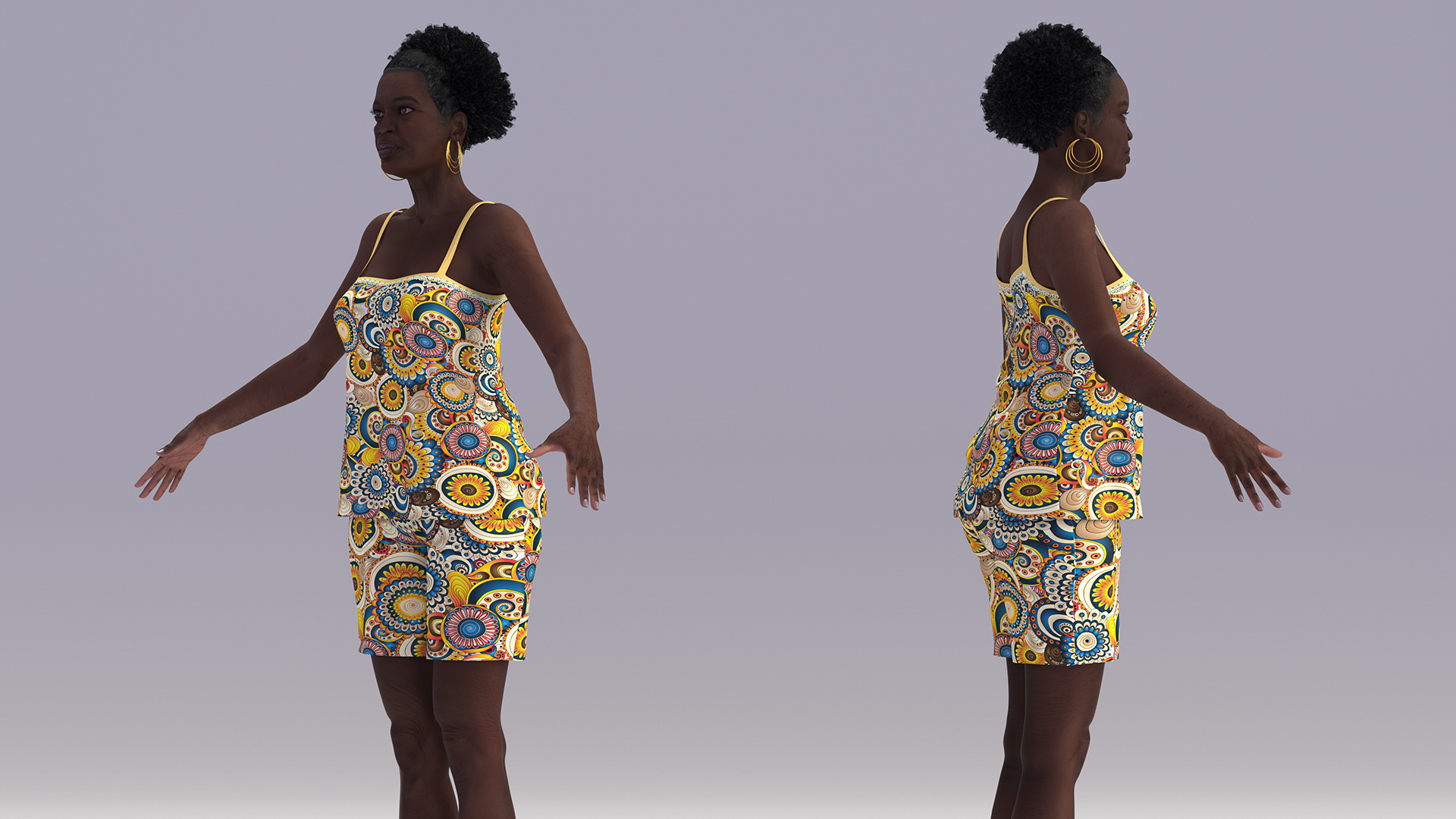 Black Elderly Woman in Pajamas A-Pose 3D