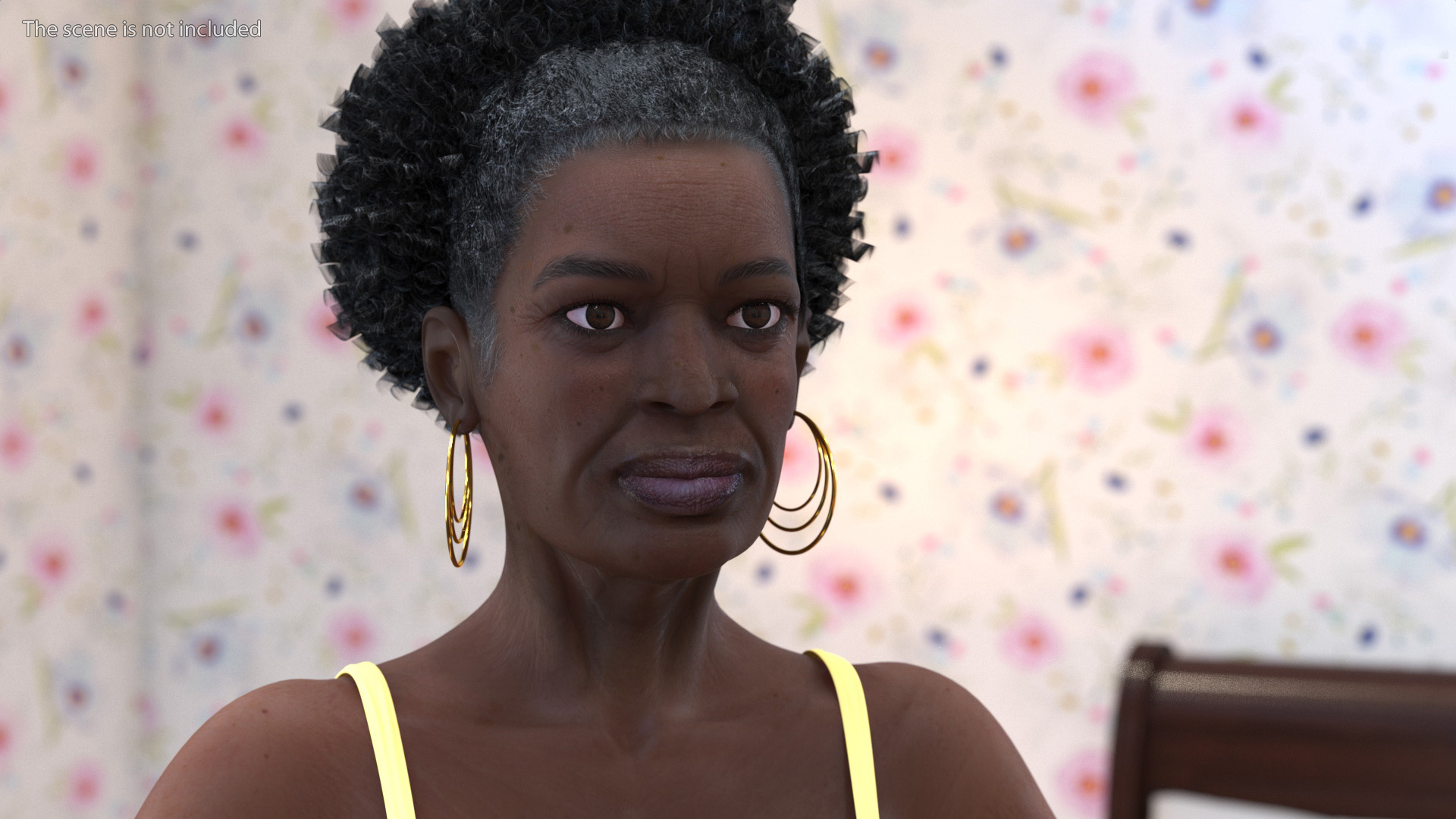 Black Elderly Woman in Pajamas A-Pose 3D