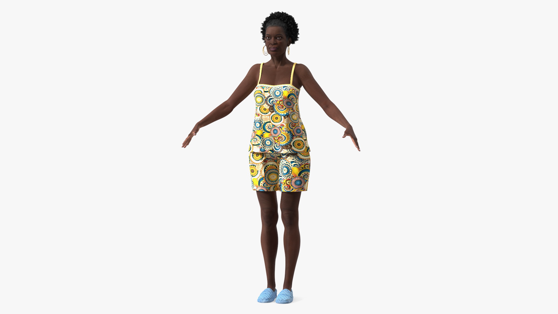 Black Elderly Woman in Pajamas A-Pose 3D