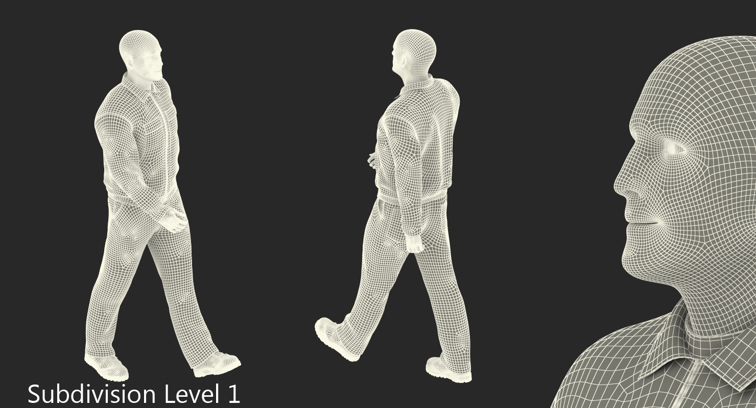 Worker Orange Uniform Walking Pose 3D model