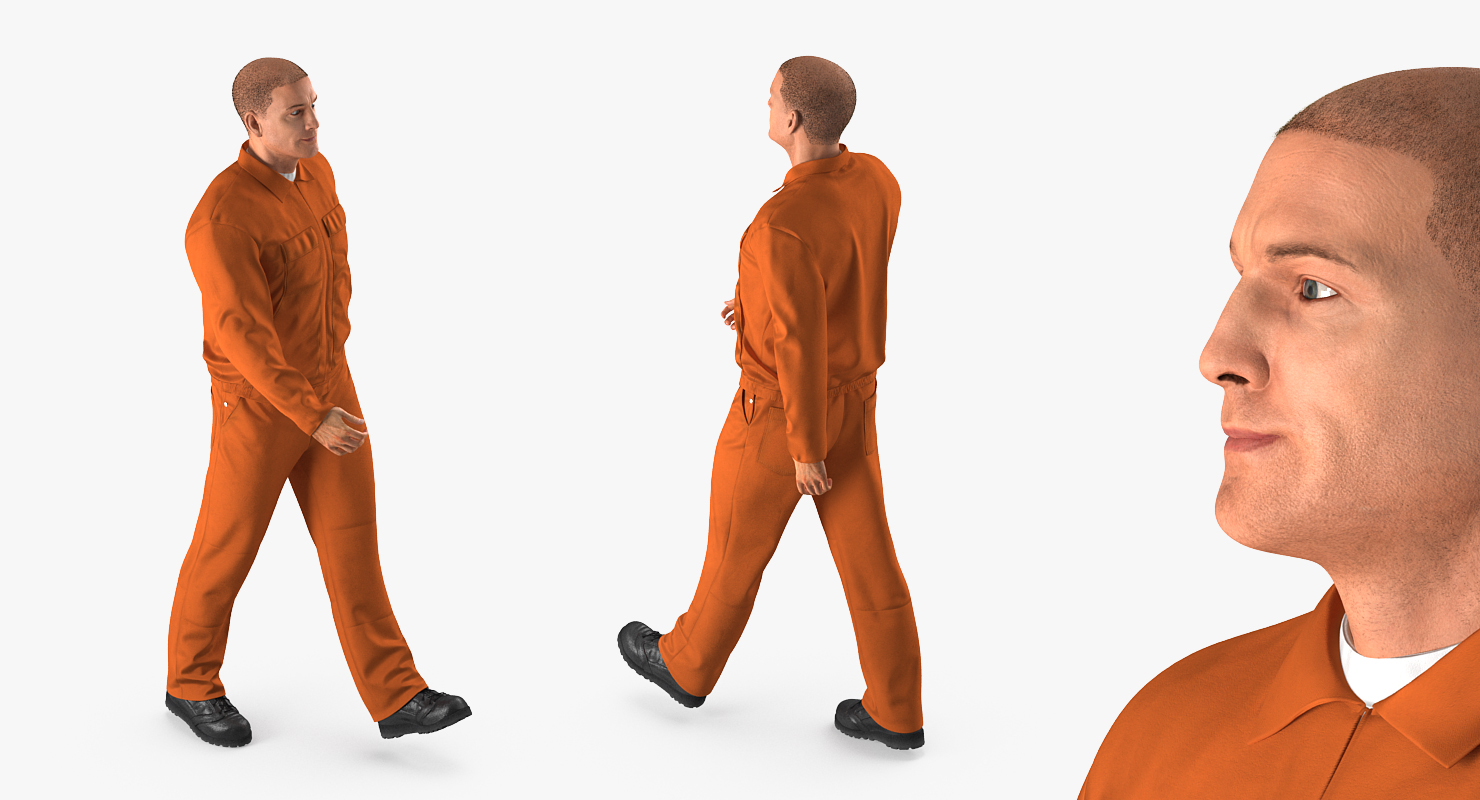 Worker Orange Uniform Walking Pose 3D model