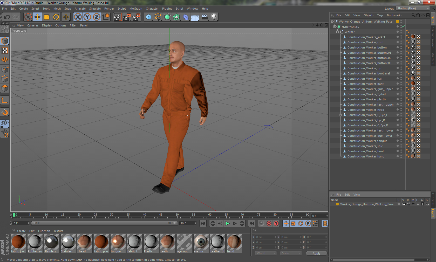Worker Orange Uniform Walking Pose 3D model