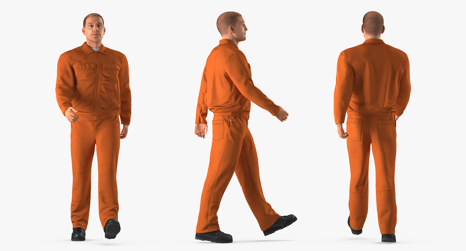 Worker Orange Uniform Walking Pose 3D model