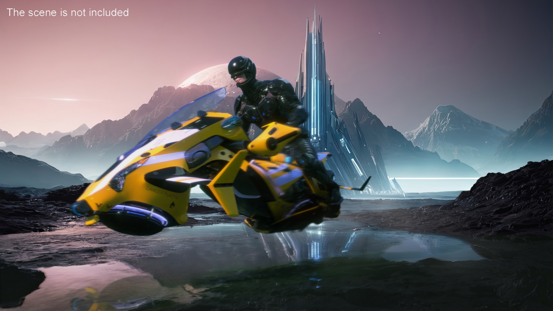 Futuristic Soldier on Flying Motorcycle 3D model