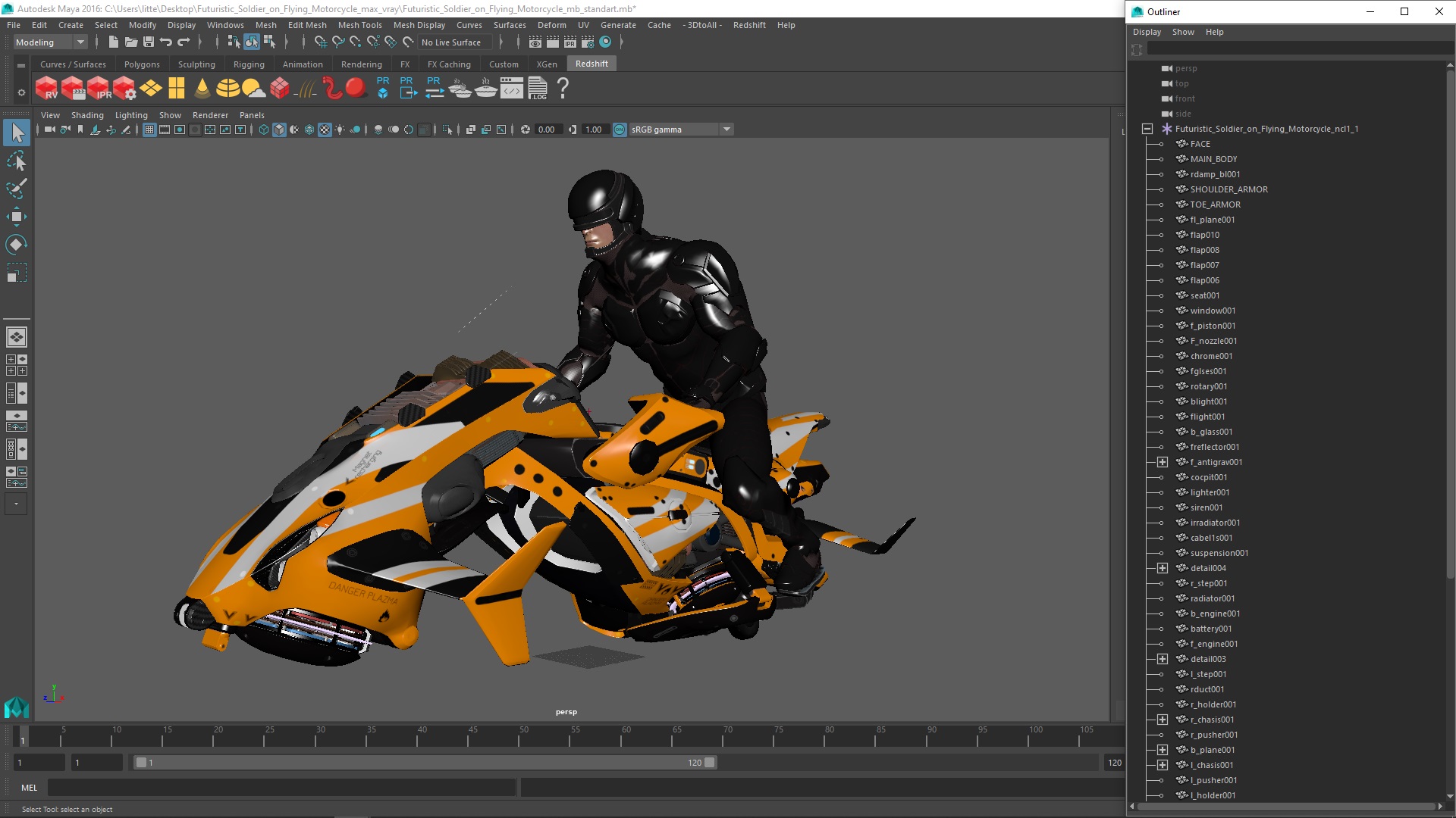 Futuristic Soldier on Flying Motorcycle 3D model