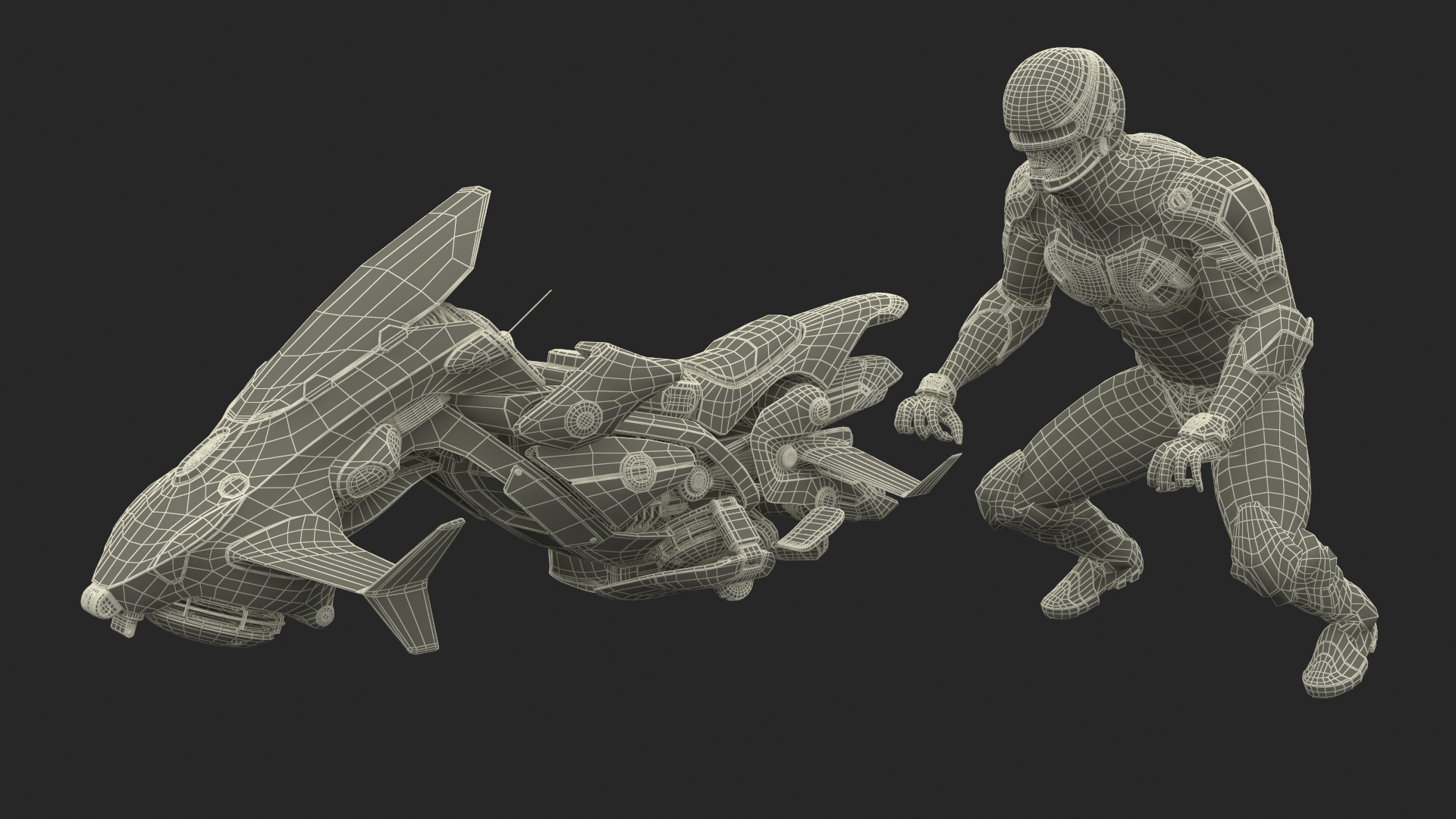 Futuristic Soldier on Flying Motorcycle 3D model