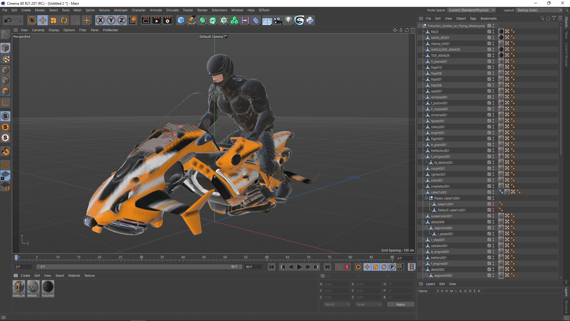 Futuristic Soldier on Flying Motorcycle 3D model