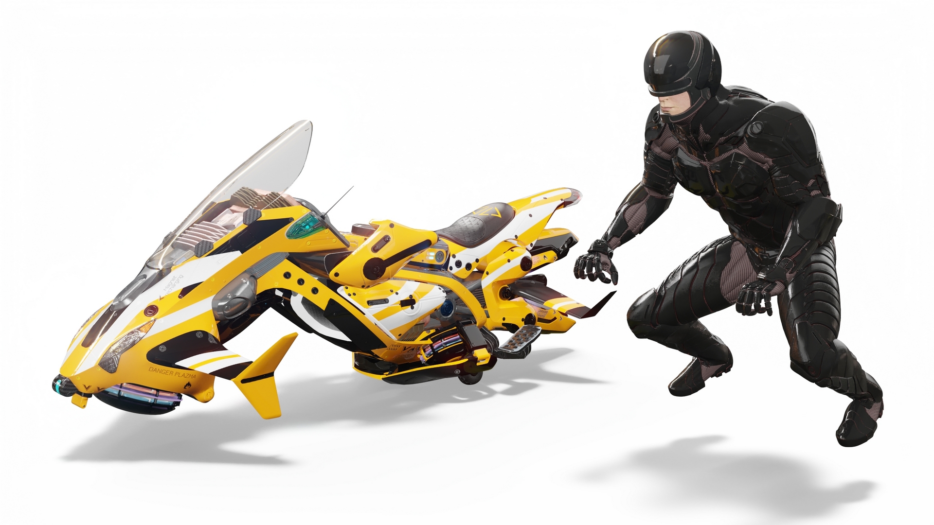 Futuristic Soldier on Flying Motorcycle 3D model