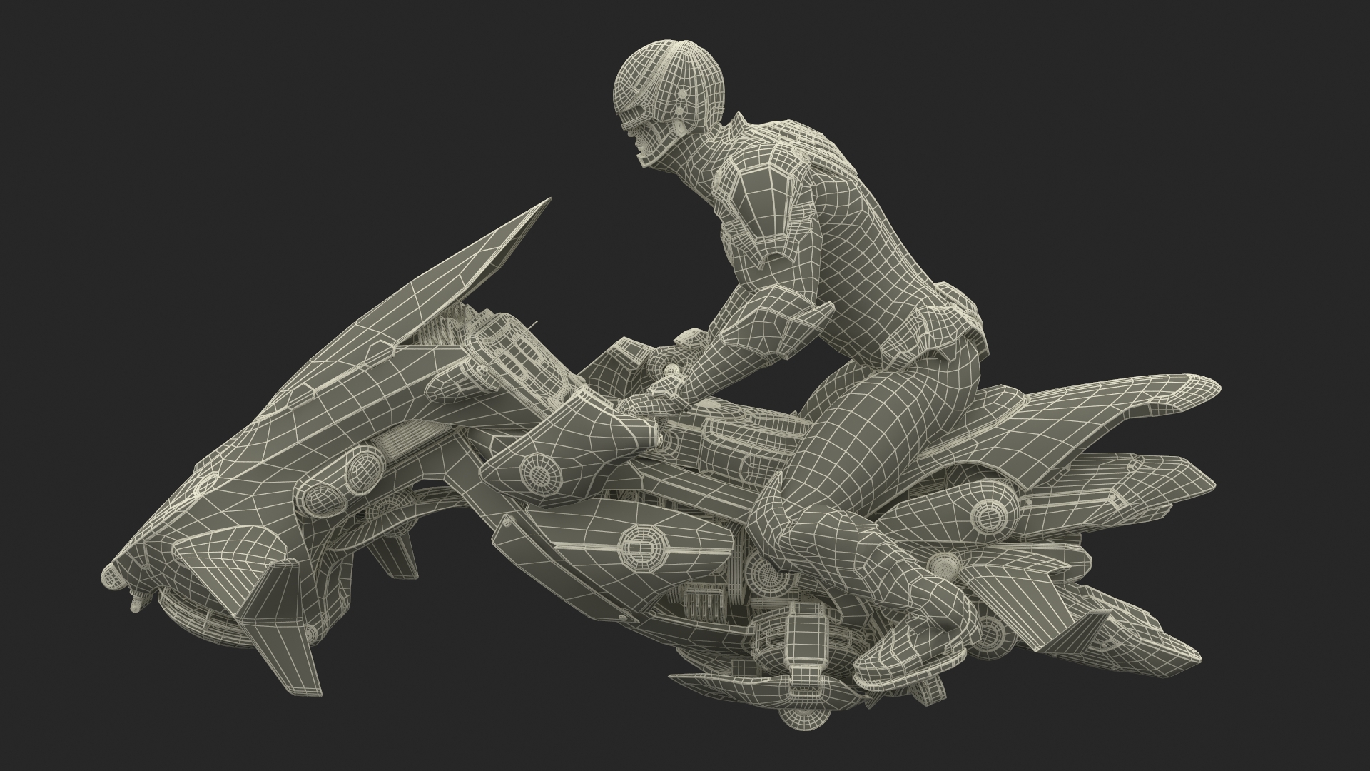 Futuristic Soldier on Flying Motorcycle 3D model