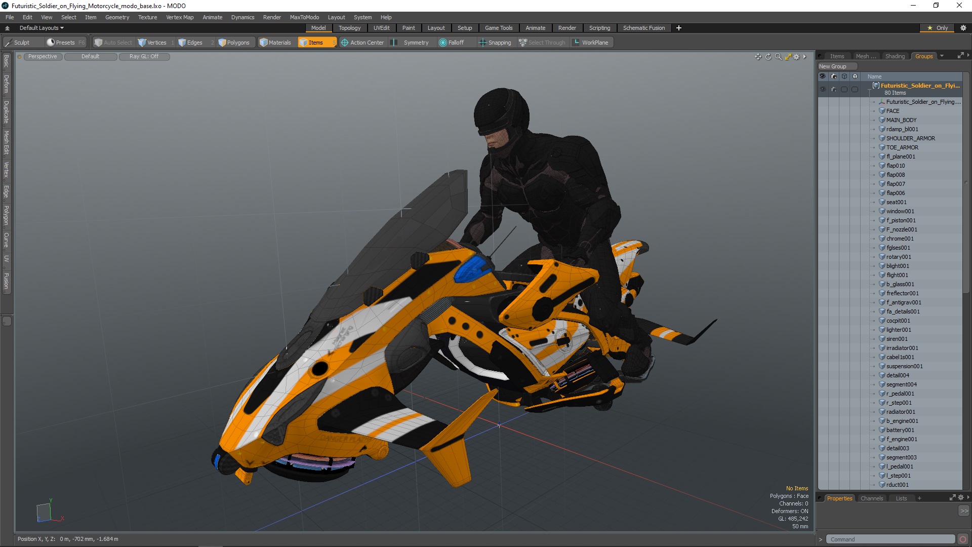 Futuristic Soldier on Flying Motorcycle 3D model