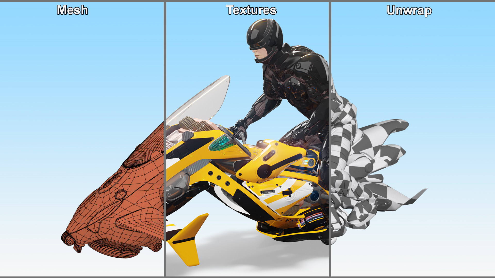 Futuristic Soldier on Flying Motorcycle 3D model