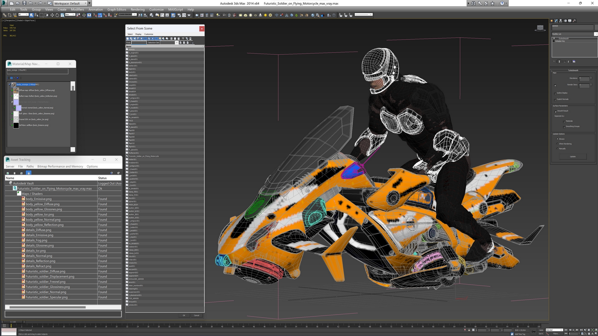 Futuristic Soldier on Flying Motorcycle 3D model