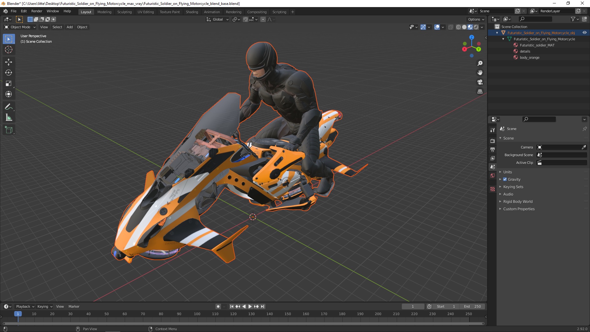Futuristic Soldier on Flying Motorcycle 3D model