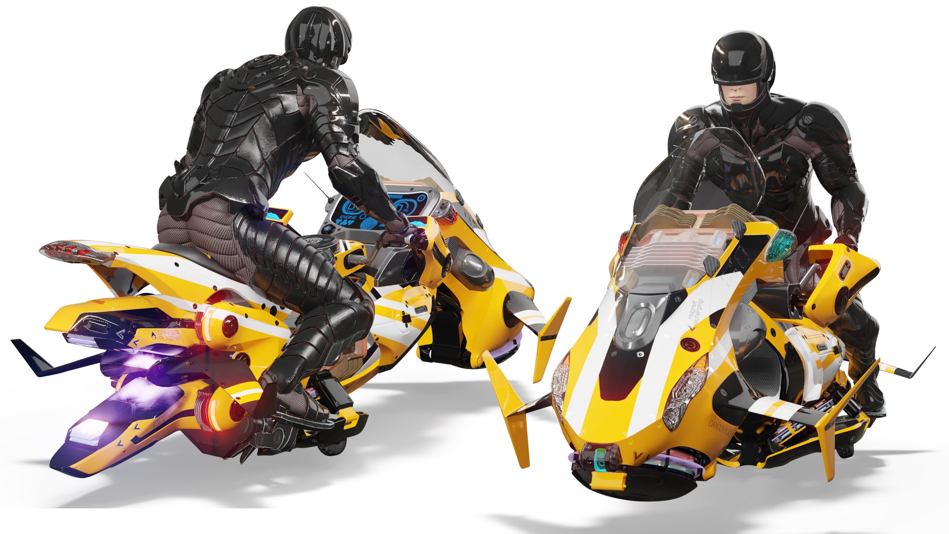 Futuristic Soldier on Flying Motorcycle 3D model